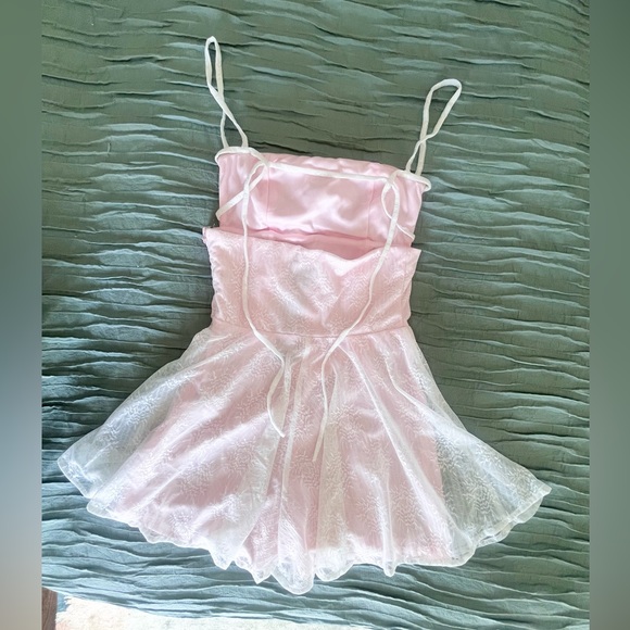 Pink Lace Detail Floaty Skort Romper - Picture 3 of 4
